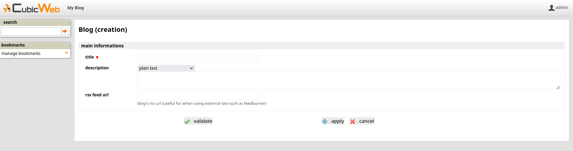 the blog creation form