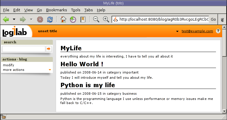 a blog and all its entries