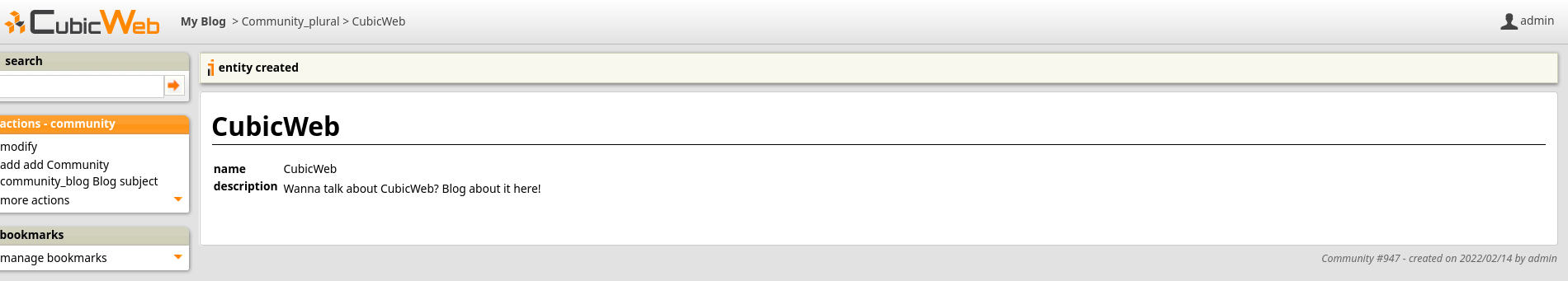 the default primary view for our community entity type