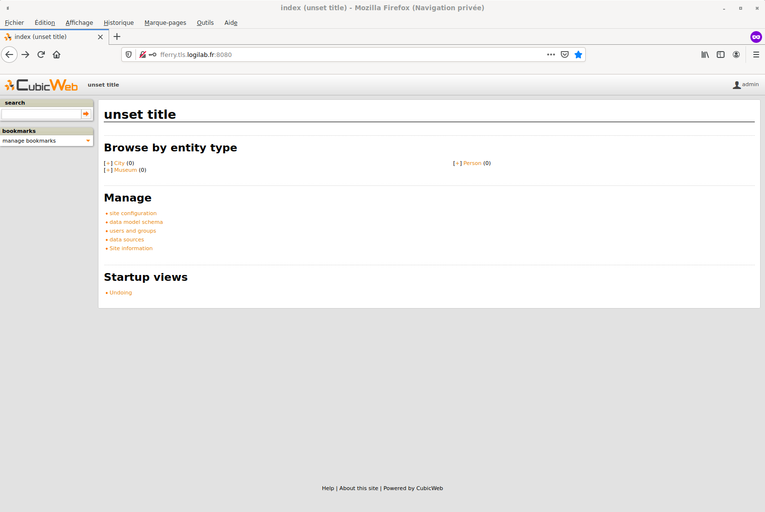 The instance homepage, in administrator mode.