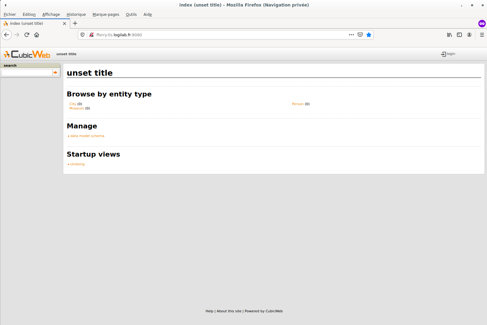 The instance homepage, with new entity types.