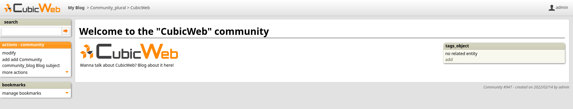 the custom primary view for a community entry with tags activated